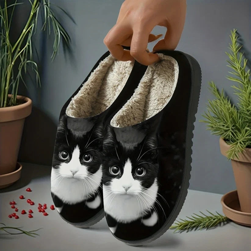 Women's Cat Print Slip-On Slippers