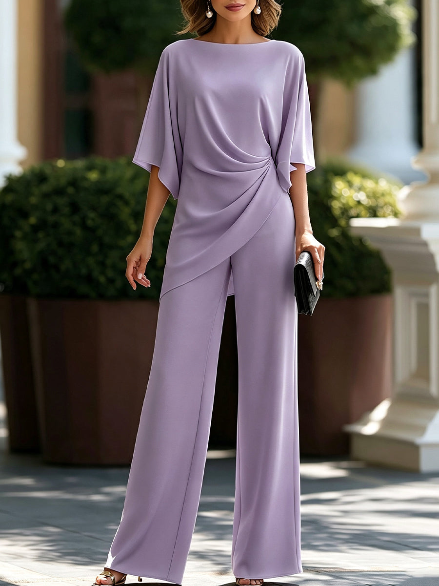 Two-Piece Set with Palazzo Trousers and Cape Sleeves