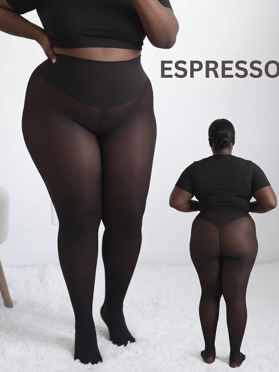 High-Waist Fleece-Lined Faux-Sheer Tights for Winter Outfits