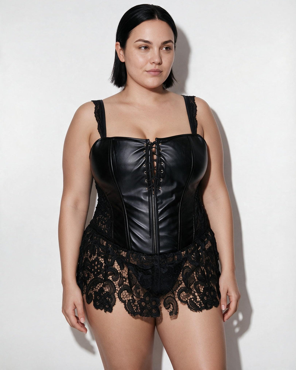 Lace Faux Leather Corset Dress