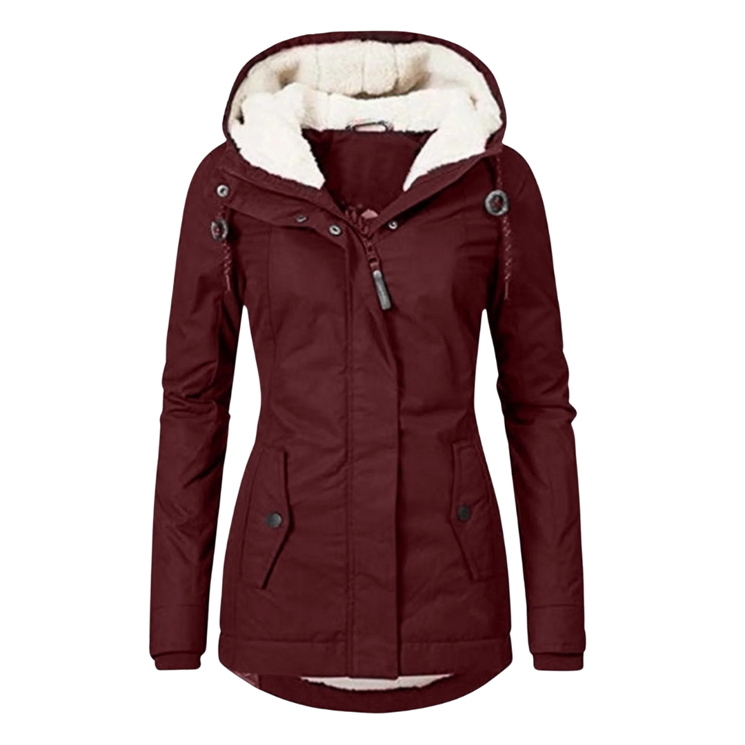 Women's jackets fleece-lined hooded design long cut winter coat
