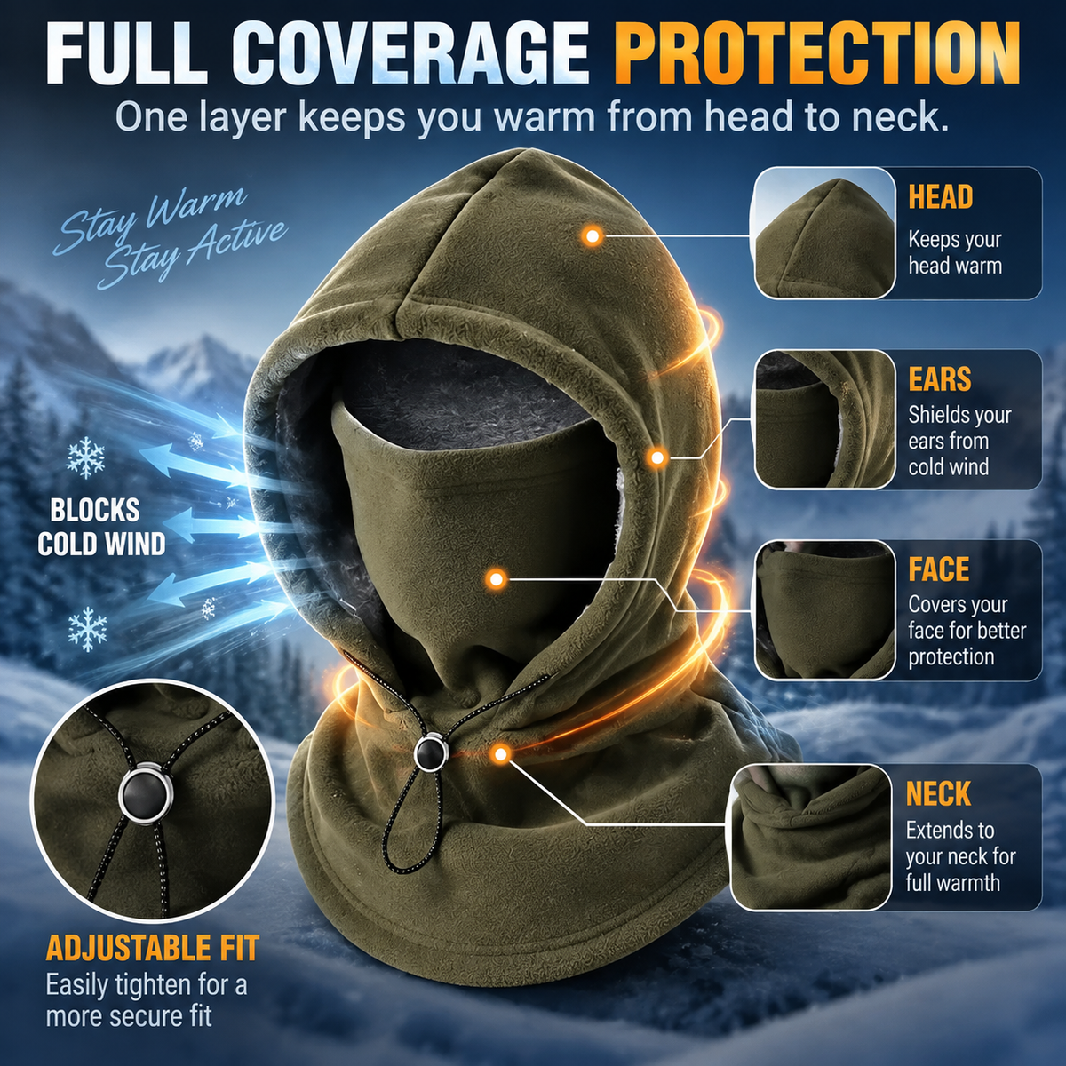 Fleece Balaclava Hood – Full Face & Neck Winter Protection for Outdoor Adventures