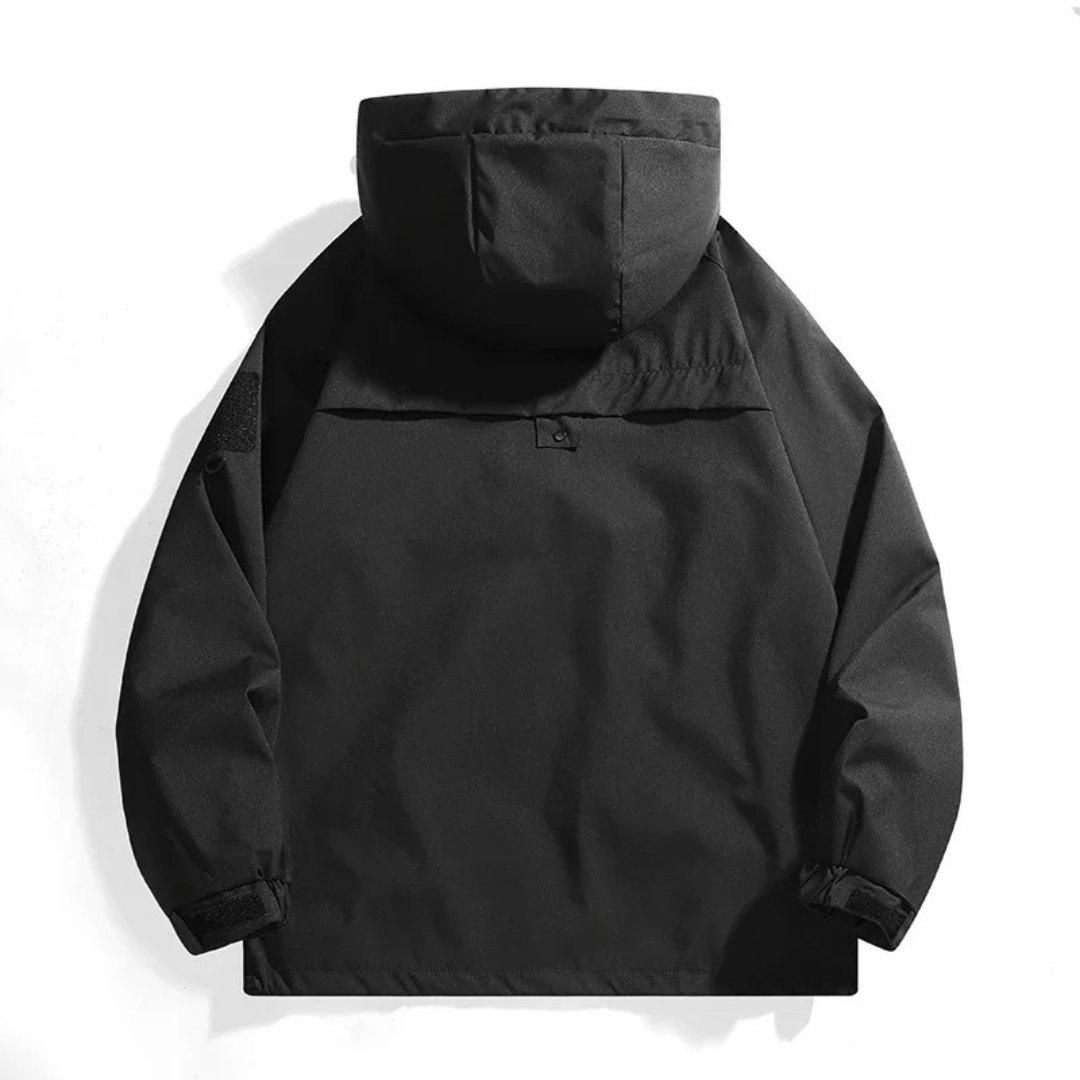 Men's waterproof windbreaker jacket with breathable fabric and quick-dry properties