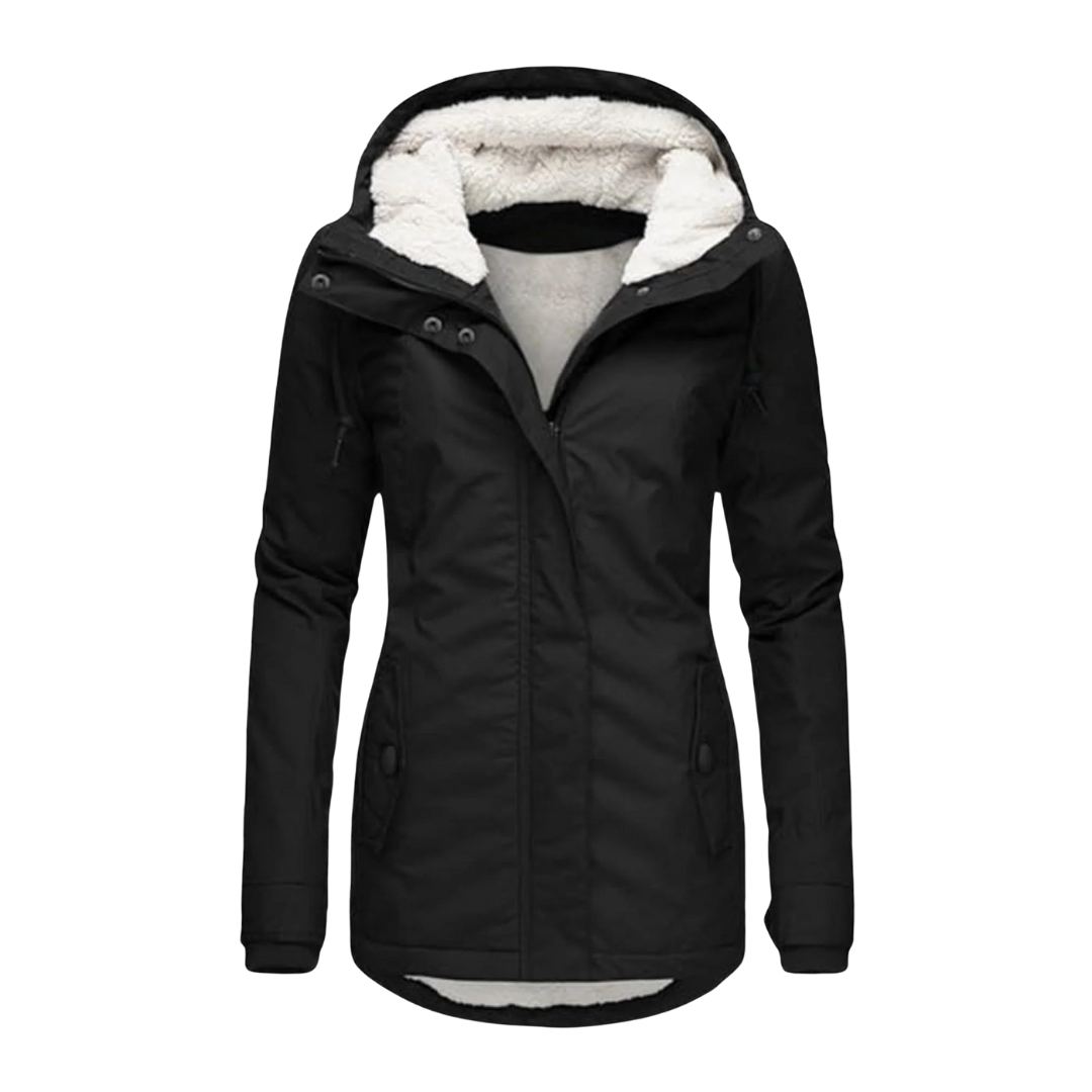 Women's jackets fleece-lined hooded design long cut winter coat