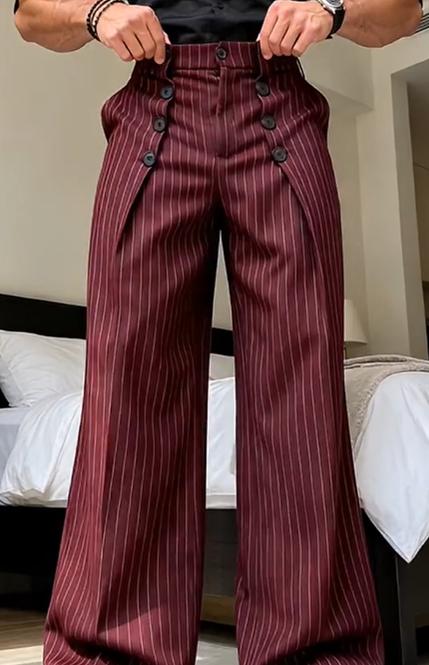 Elegant High-Waisted Double-Breasted Draped Trousers for Men