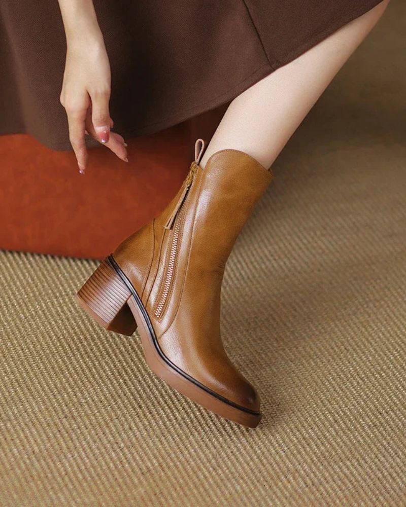 Pernelle | Leather Boots with Block Heel