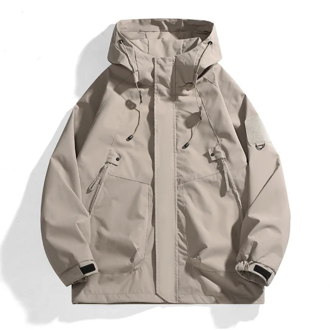 Men's waterproof windbreaker jacket with breathable fabric and quick-dry properties