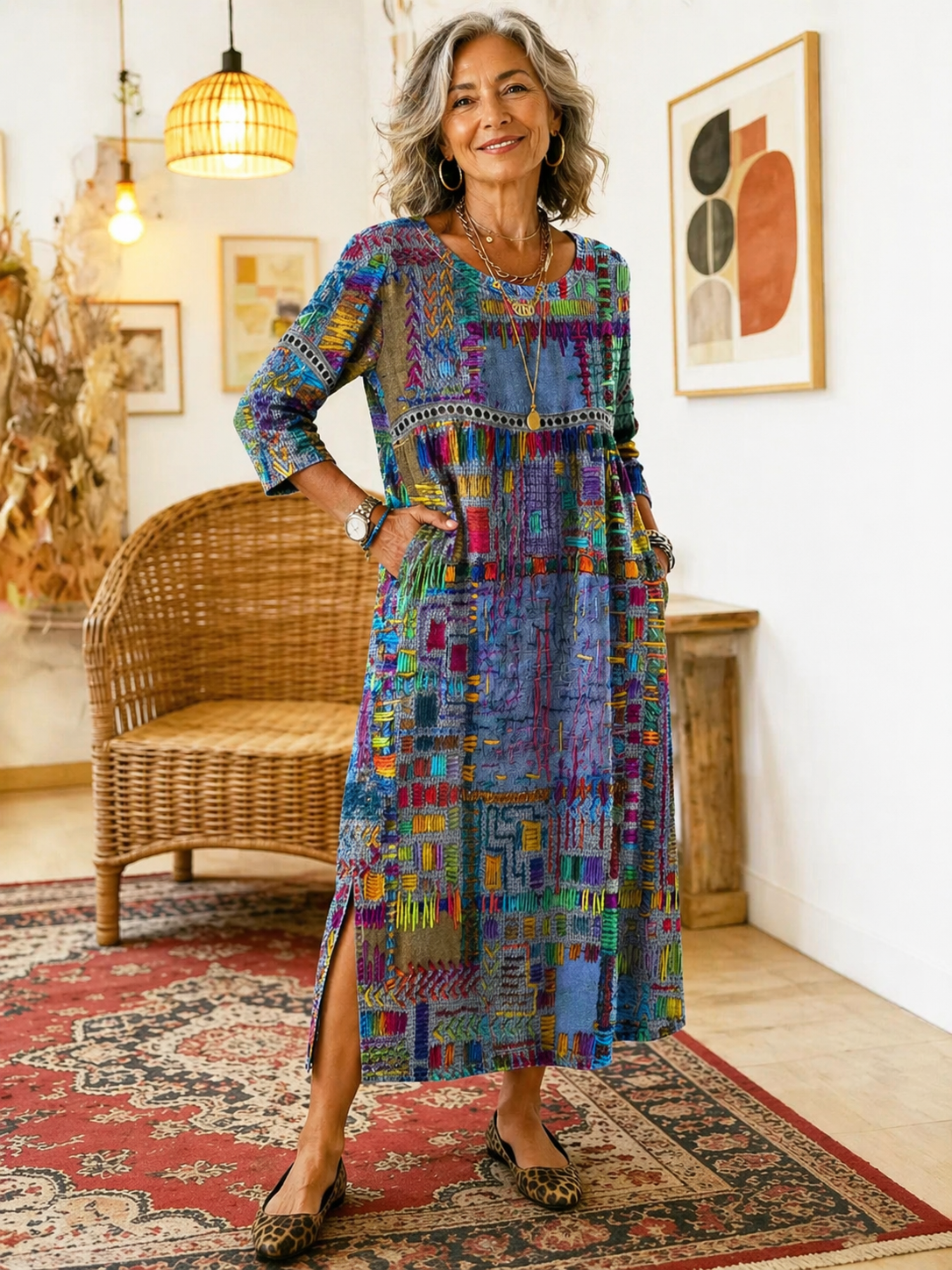 Dress with Ethnic Patchwork