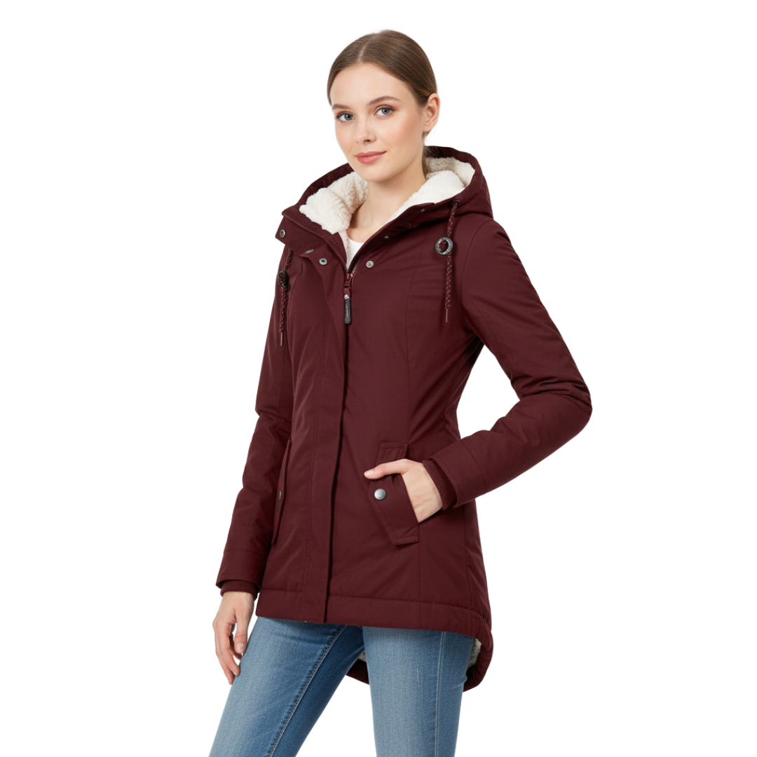 Women's jackets fleece-lined hooded design long cut winter coat