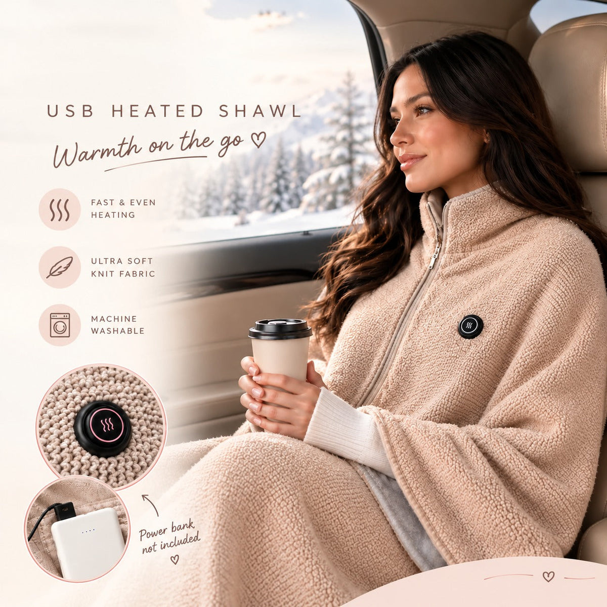 Portable Electric Heated Wrap Blanket – 15 Sec Fast Heat with 3 Temperatures – Ideal for Home, Office, Travel & as Gift
