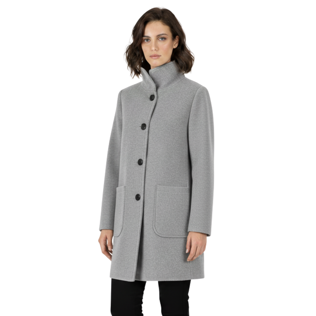 Women's wool blend coat with classic button closure and straight cut