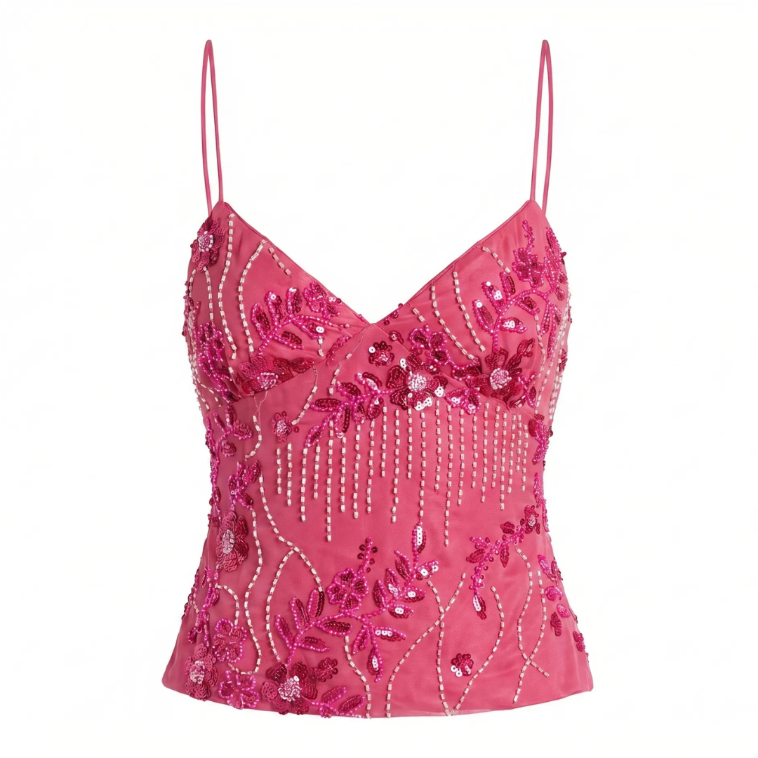 Celrien | Women’s Embroidered Halter Cami Top Floral Elegant Look