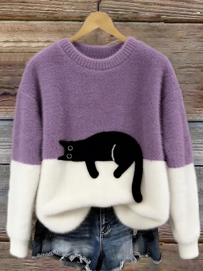 Women's Sweatshirt with Cat Graphic