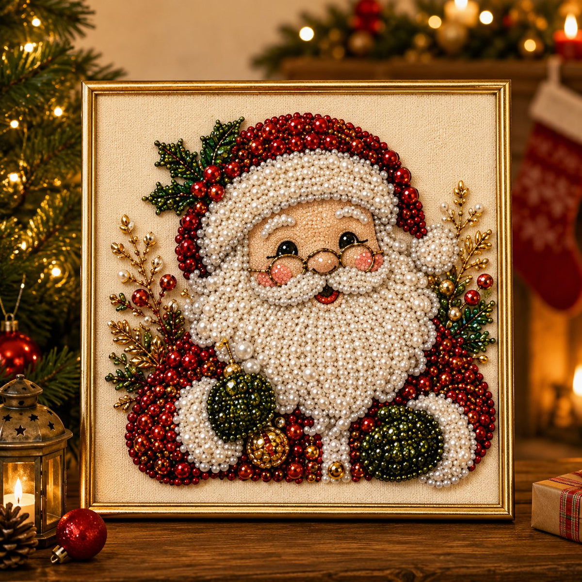 Relaxing & Beginner-Friendly DIY Christmas Pearl Diamond Painting Art Kit With Frame