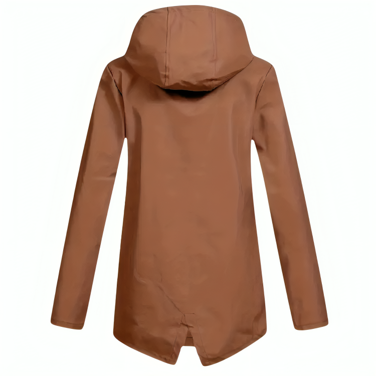 Women's waterproof fleece-lined jacket with adjustable hood and fish-tail hem