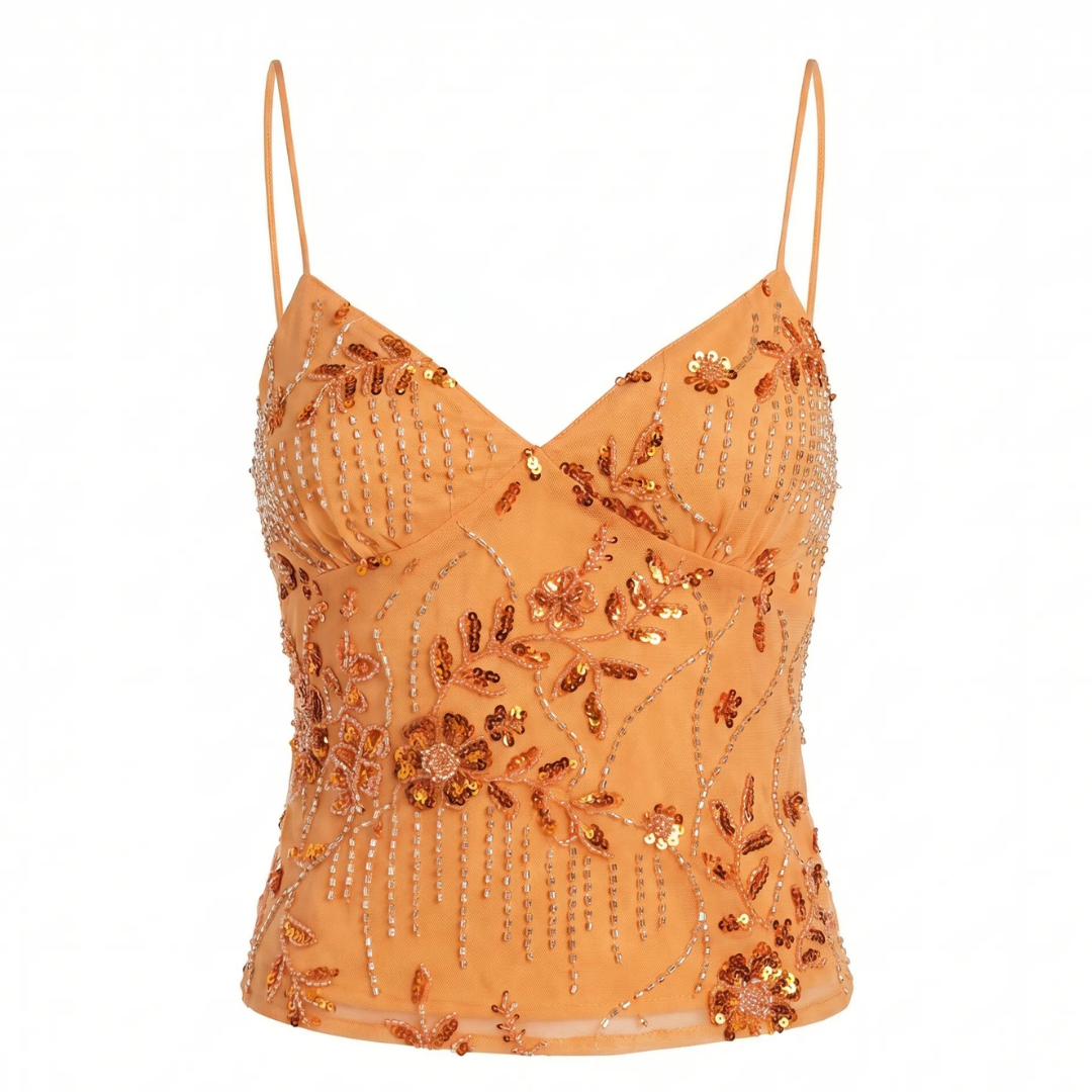 Celrien | Women’s Embroidered Halter Cami Top Floral Elegant Look