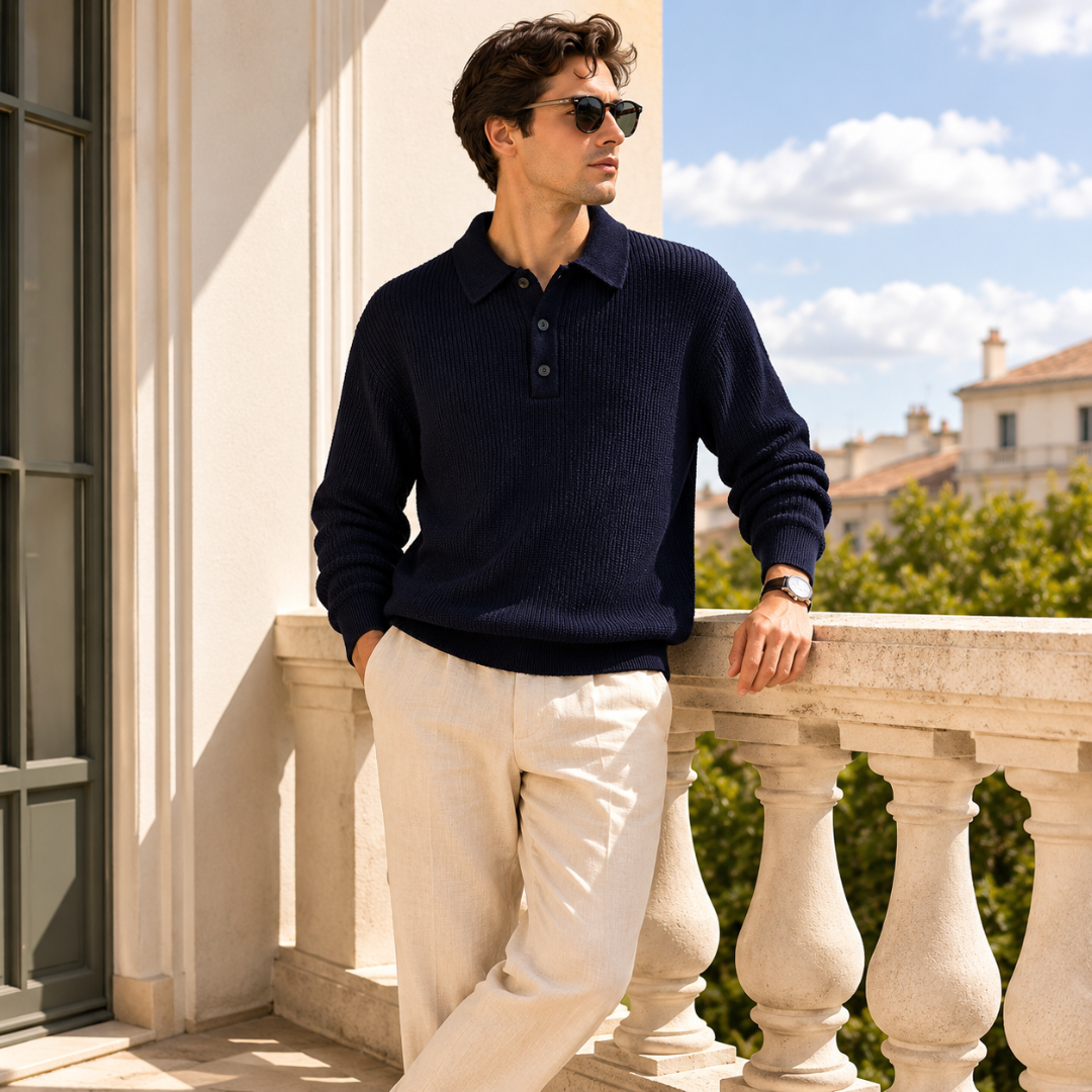 Celrien | Men’s Casual Ribbed Polo Sweater Soft Lightweight Knitwear