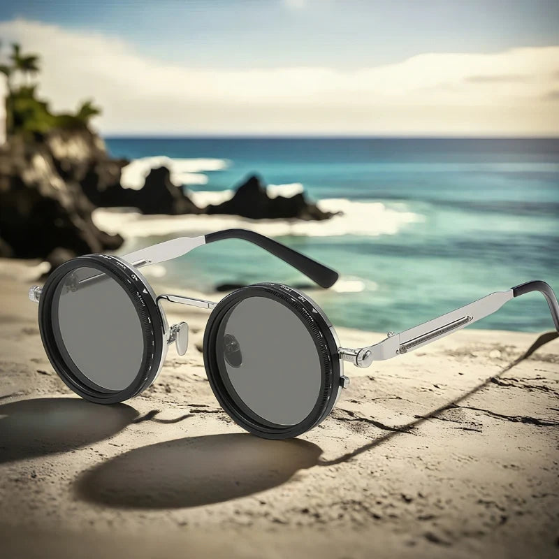 Sunglasses with Adjustable ND Filter Lenses and Round Frame