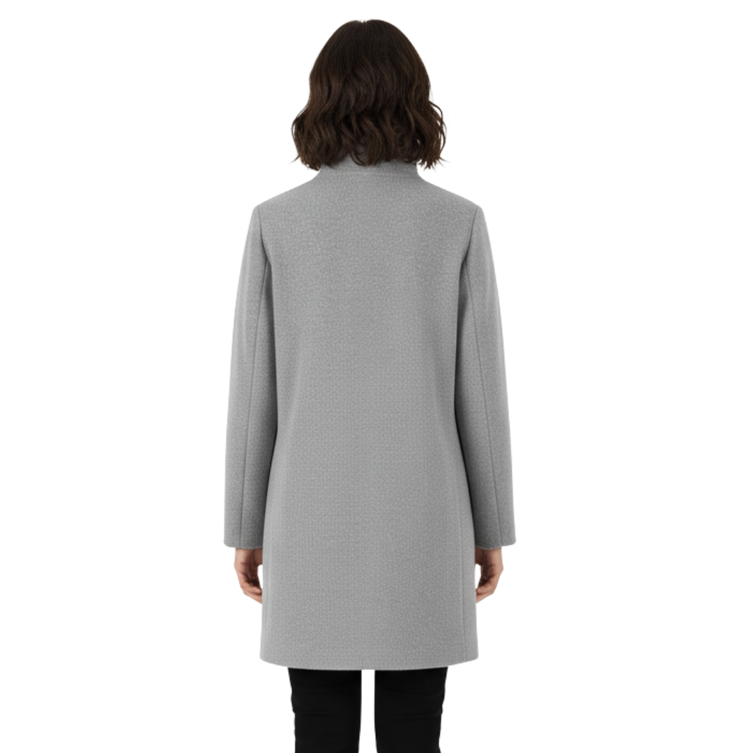 Women's wool blend coat with classic button closure and straight cut
