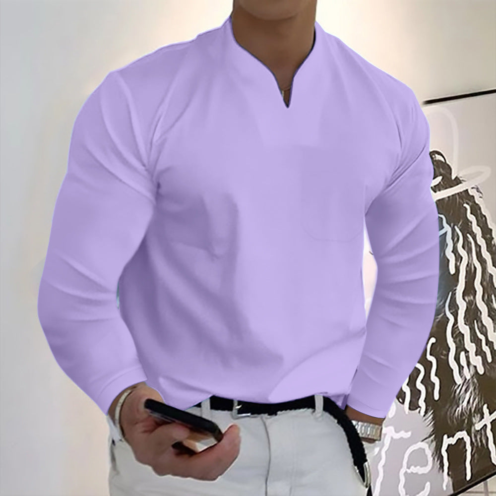 Men's Cotton Long Sleeve V-Neck Sports T-Shirt