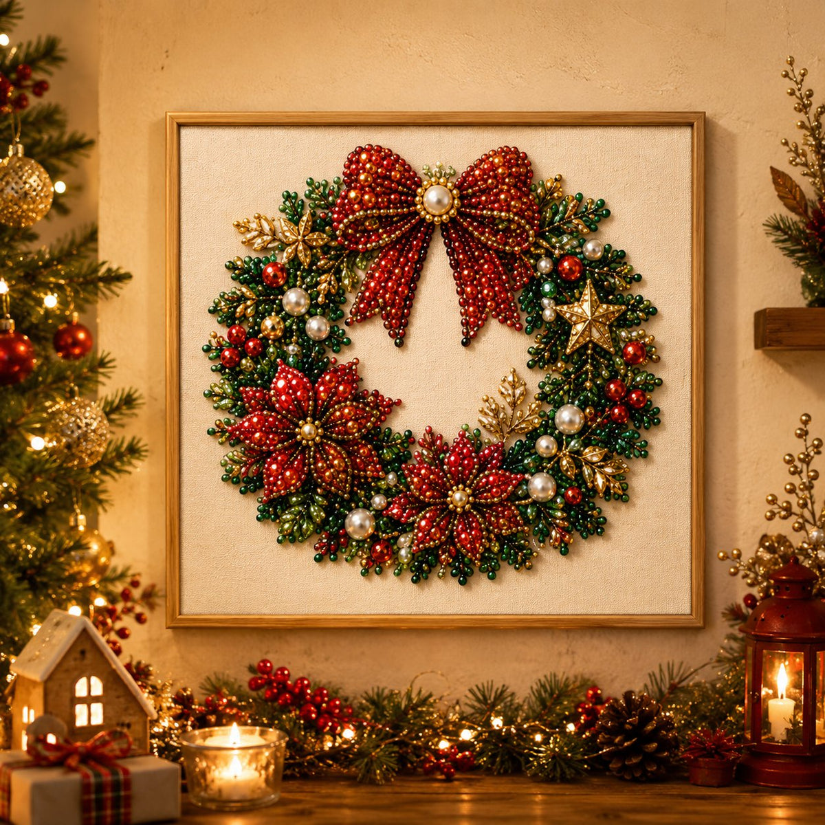 Relaxing & Beginner-Friendly DIY Christmas Pearl Diamond Painting Art Kit With Frame