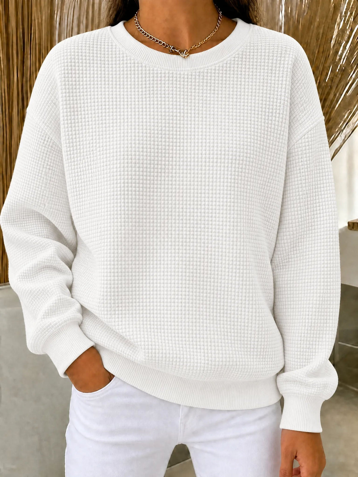 Women's Waffle Knit Crewneck Sweatshirt