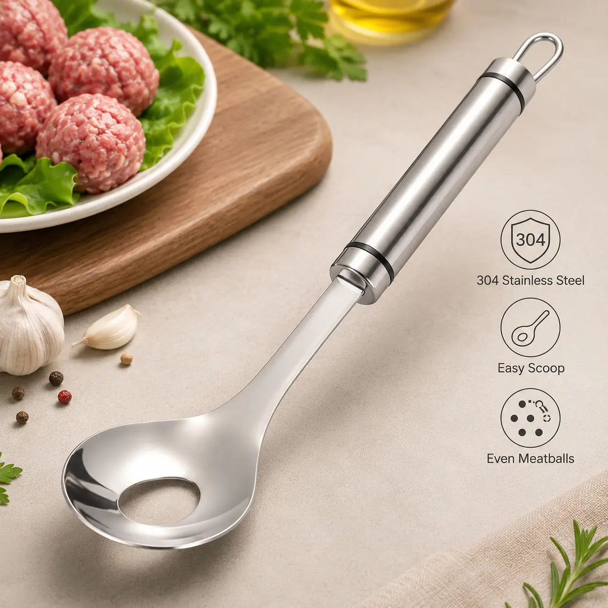 Stainless Steel Meatball Maker Spoon, Non-Stick Meat Ball Extrusion Scoop