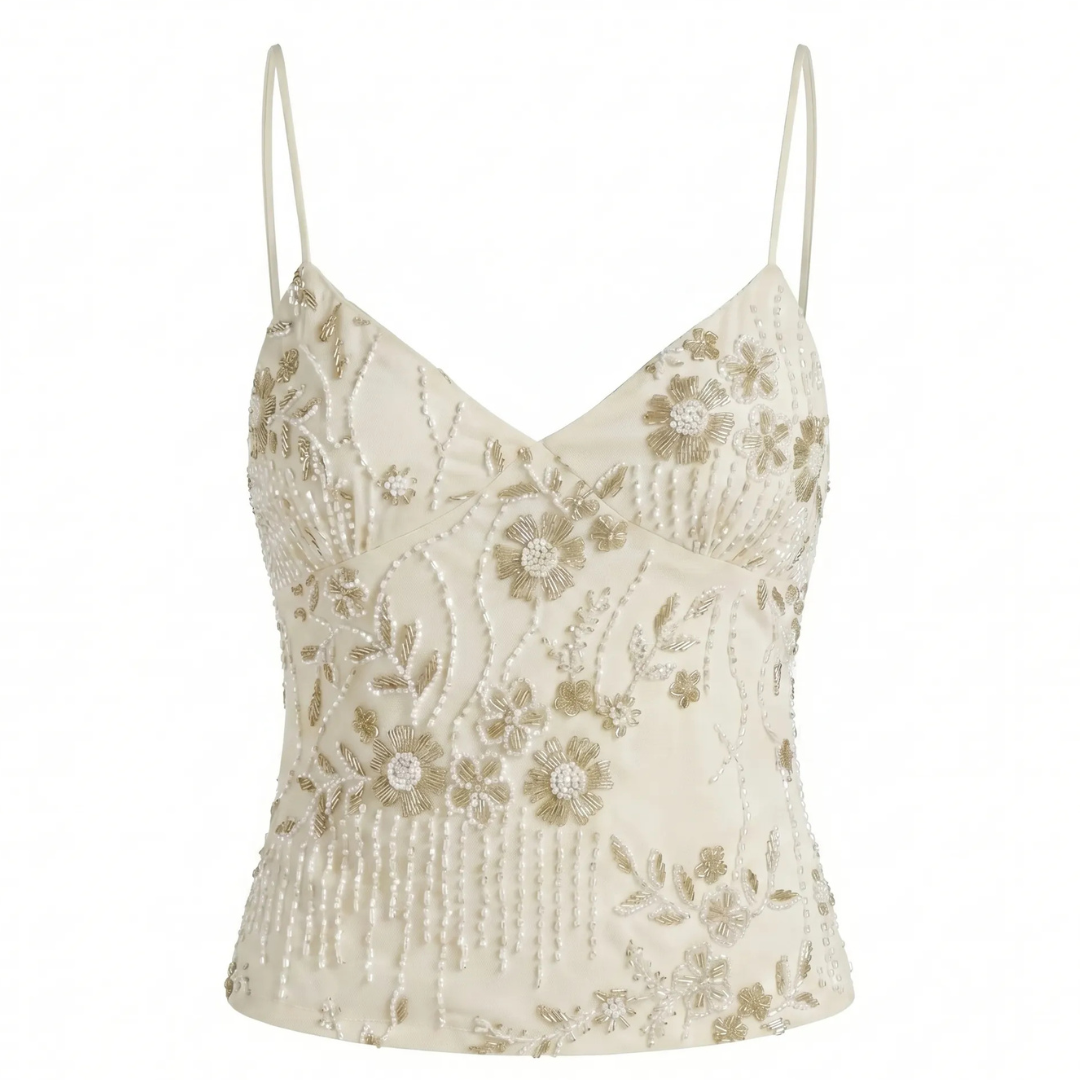Celrien | Women’s Embroidered Halter Cami Top Floral Elegant Look