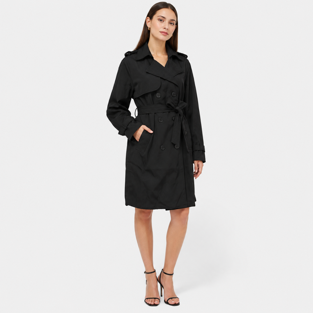 Celrien | Women's Long Double-Breasted Trench Coat with Belt