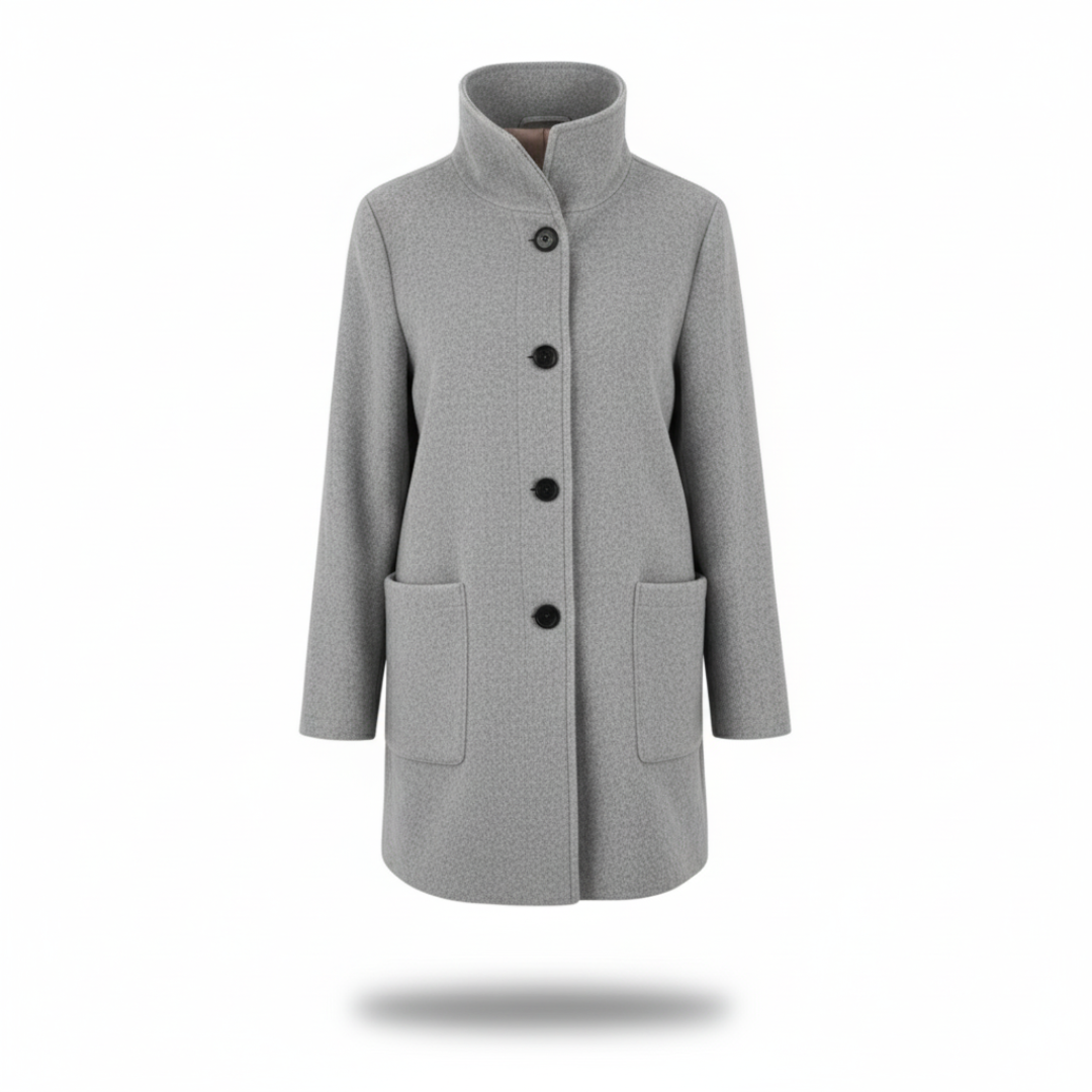 Women's wool blend coat with classic button closure and straight cut