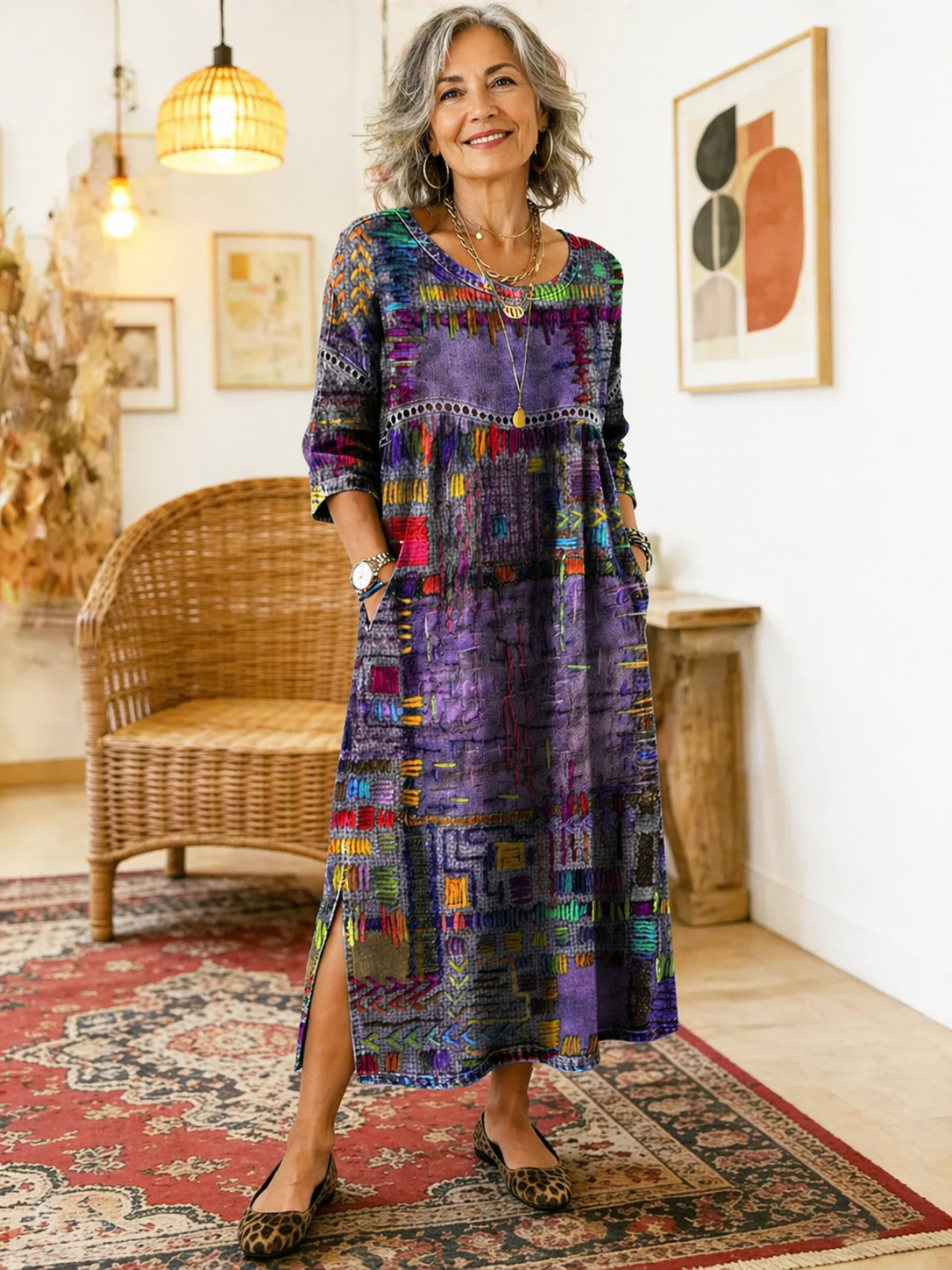 Dress with Ethnic Patchwork