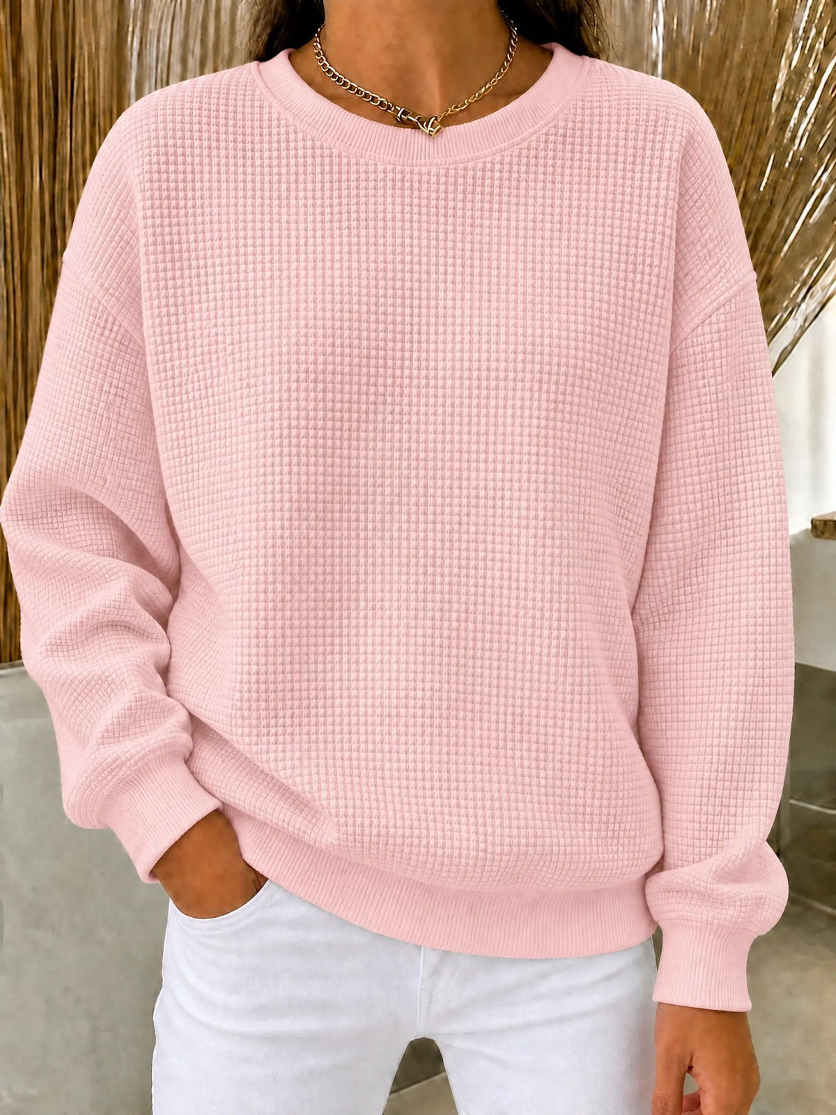 Women's Waffle Knit Crewneck Sweatshirt