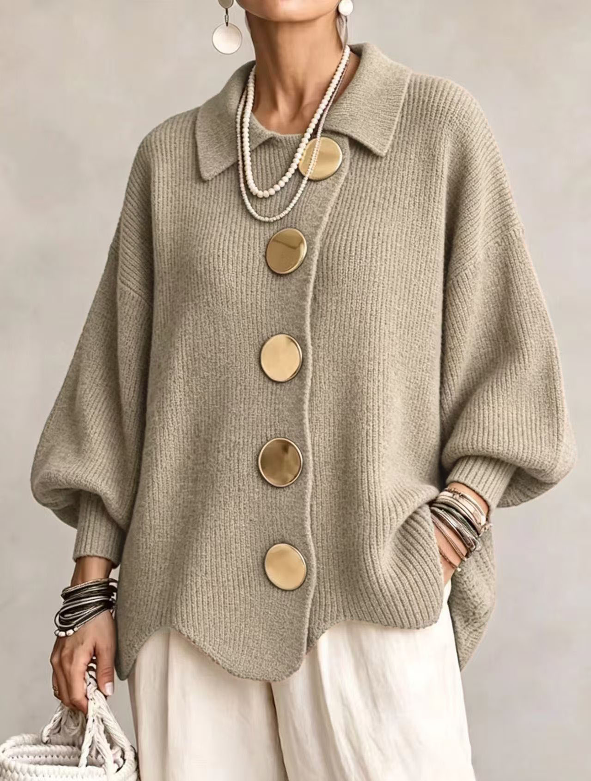 Oversized Collared Cardigan for Women