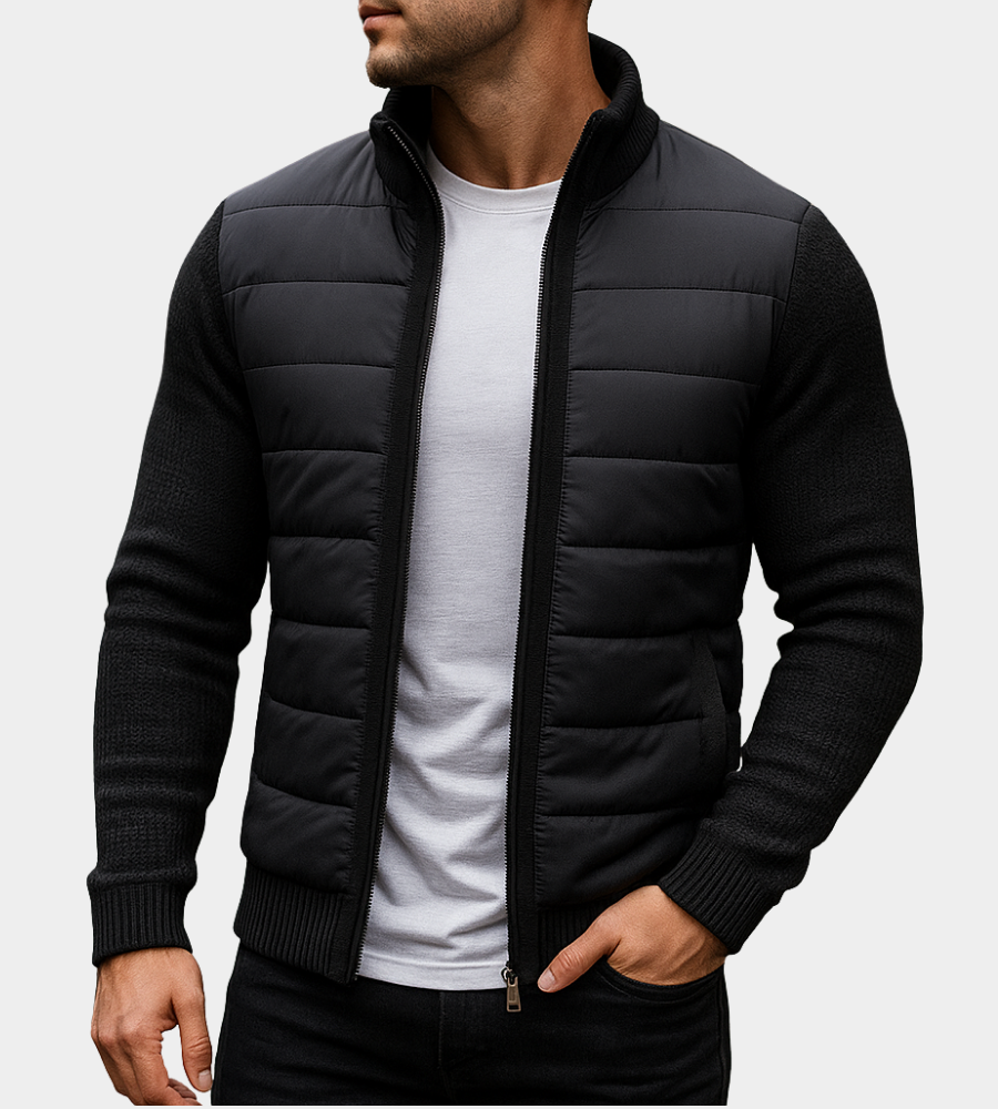 Jacket with Quilted Front and Knit Sleeves
