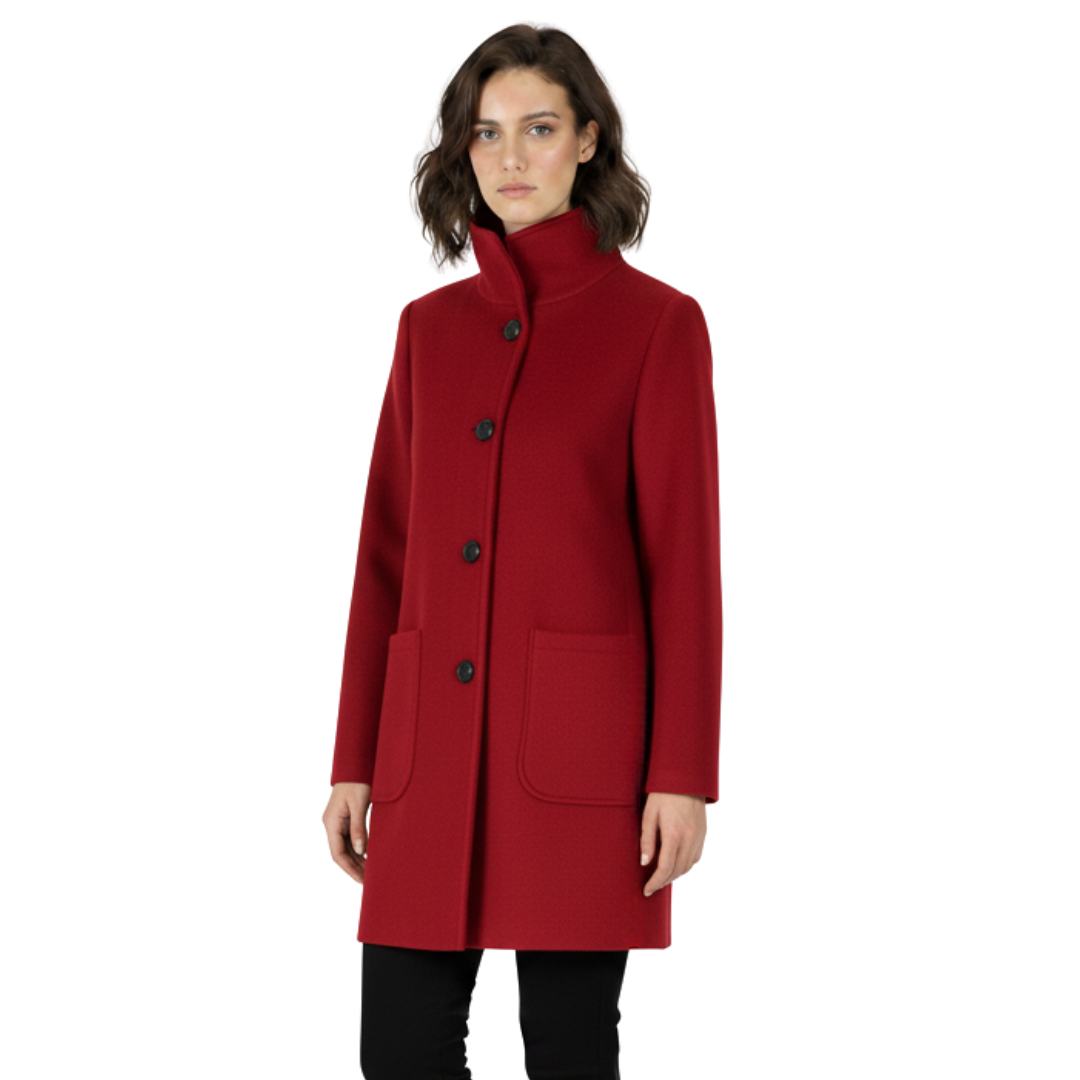 Women's wool blend coat with classic button closure and straight cut
