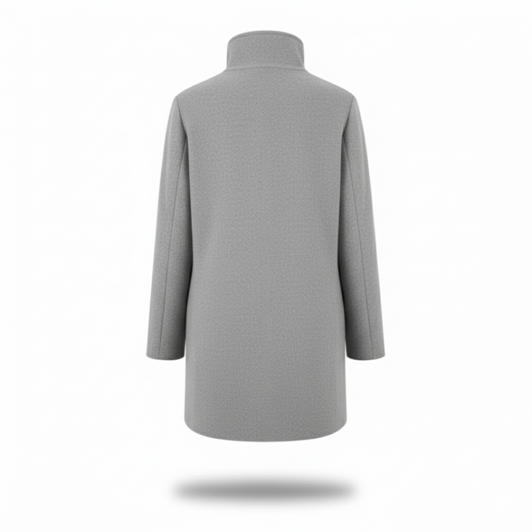 Women's wool blend coat with classic button closure and straight cut