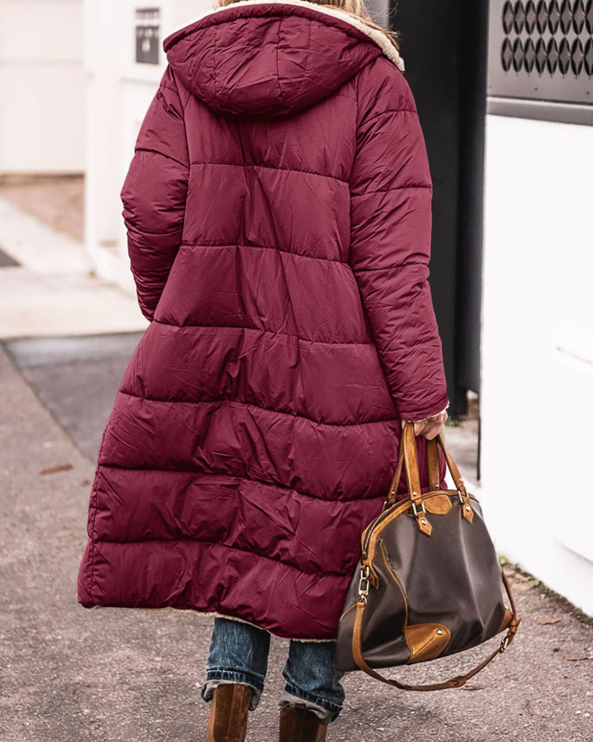 Long Reversible Sherpa Hooded Coat