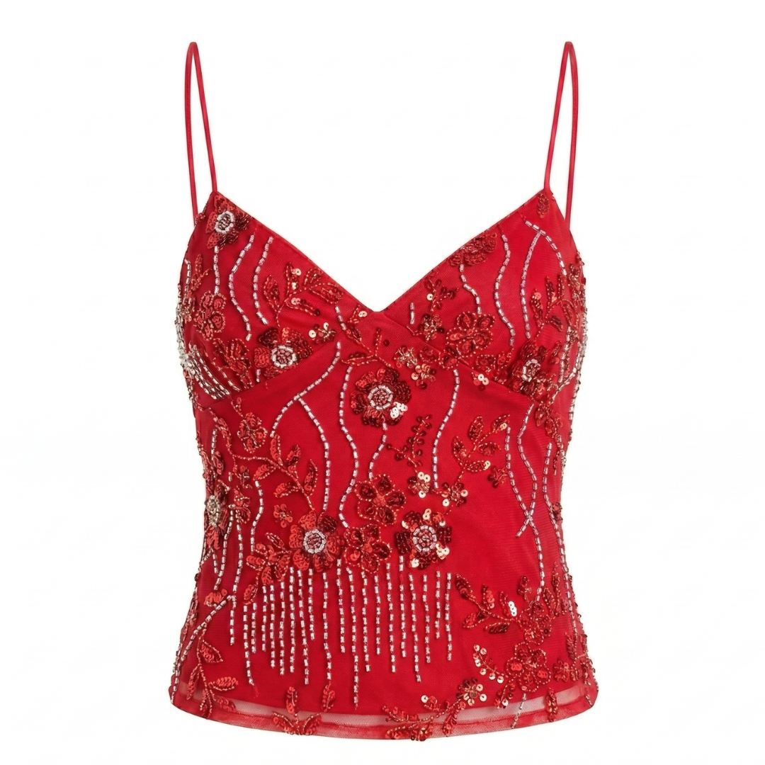 Celrien | Women’s Embroidered Halter Cami Top Floral Elegant Look