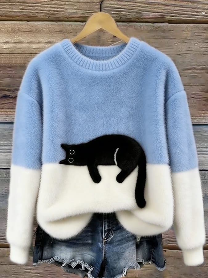 Women's Sweatshirt with Cat Graphic