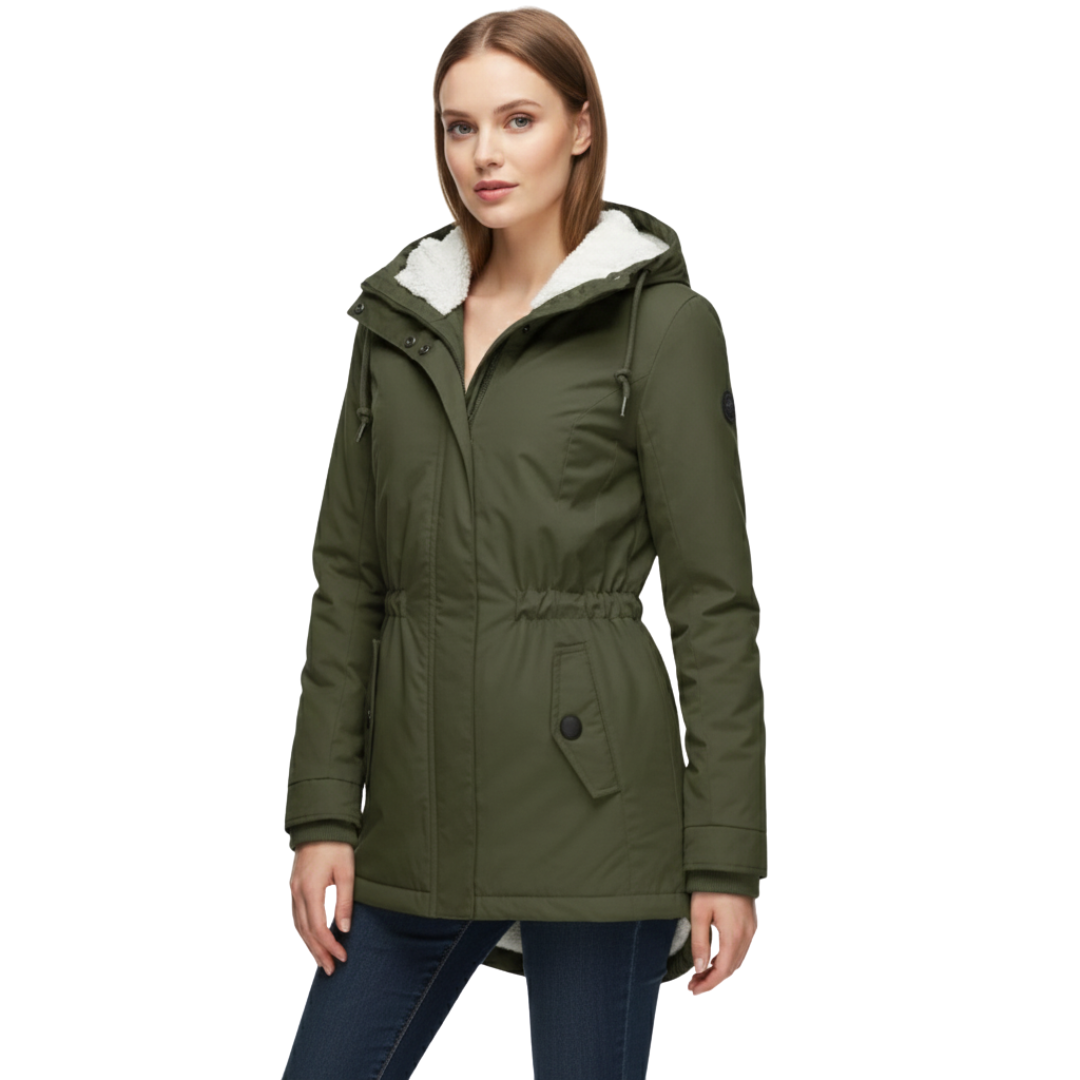 Women's jackets fleece-lined hooded design long cut winter coat