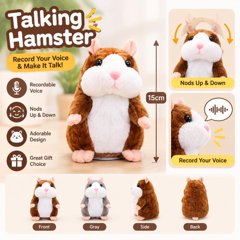 Talking Hamster Plush, Repeats Voices and Shakes Head