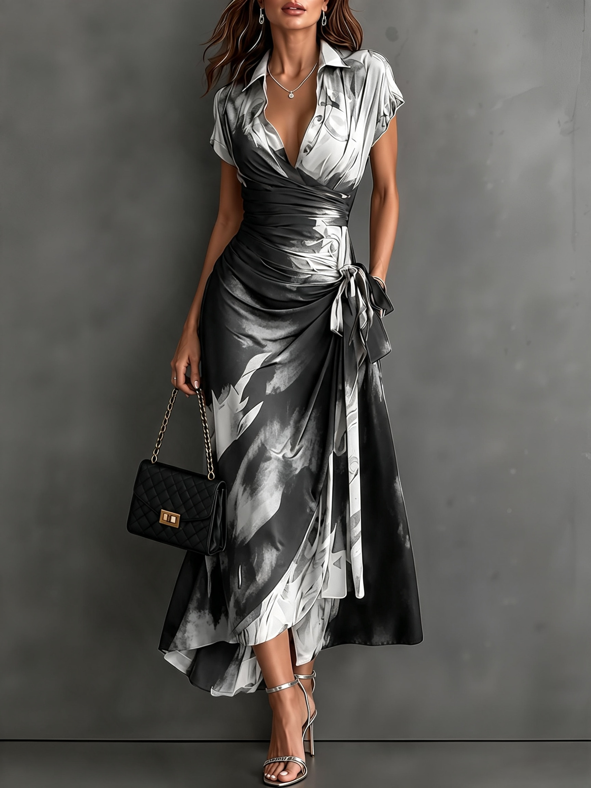 Abstract Print Autumn Wrap Dress