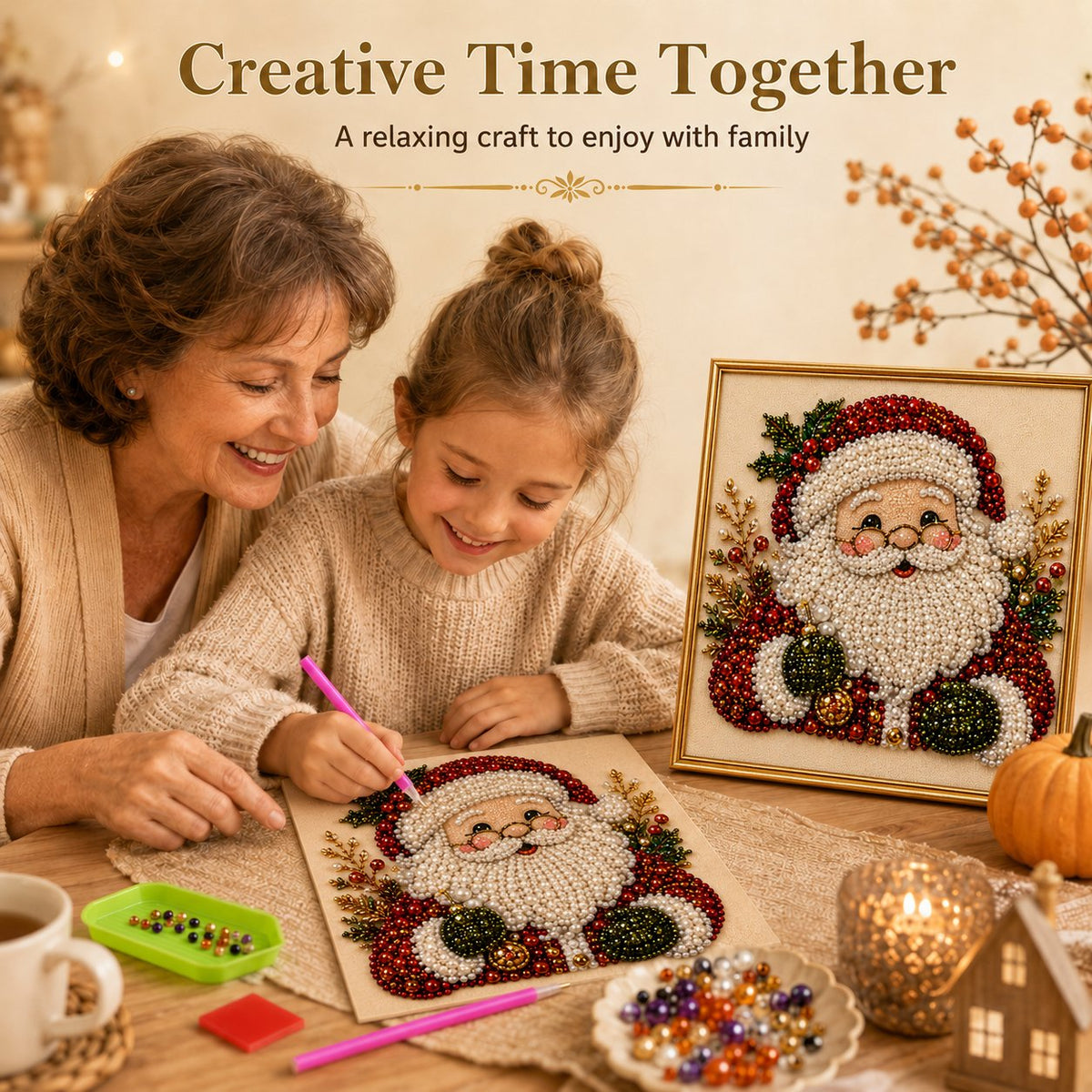 Relaxing & Beginner-Friendly DIY Christmas Pearl Diamond Painting Art Kit With Frame