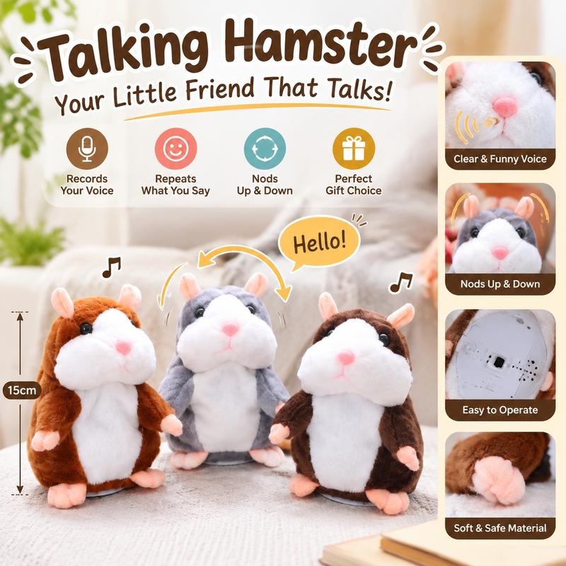 Talking Hamster Plush, Repeats Voices and Shakes Head