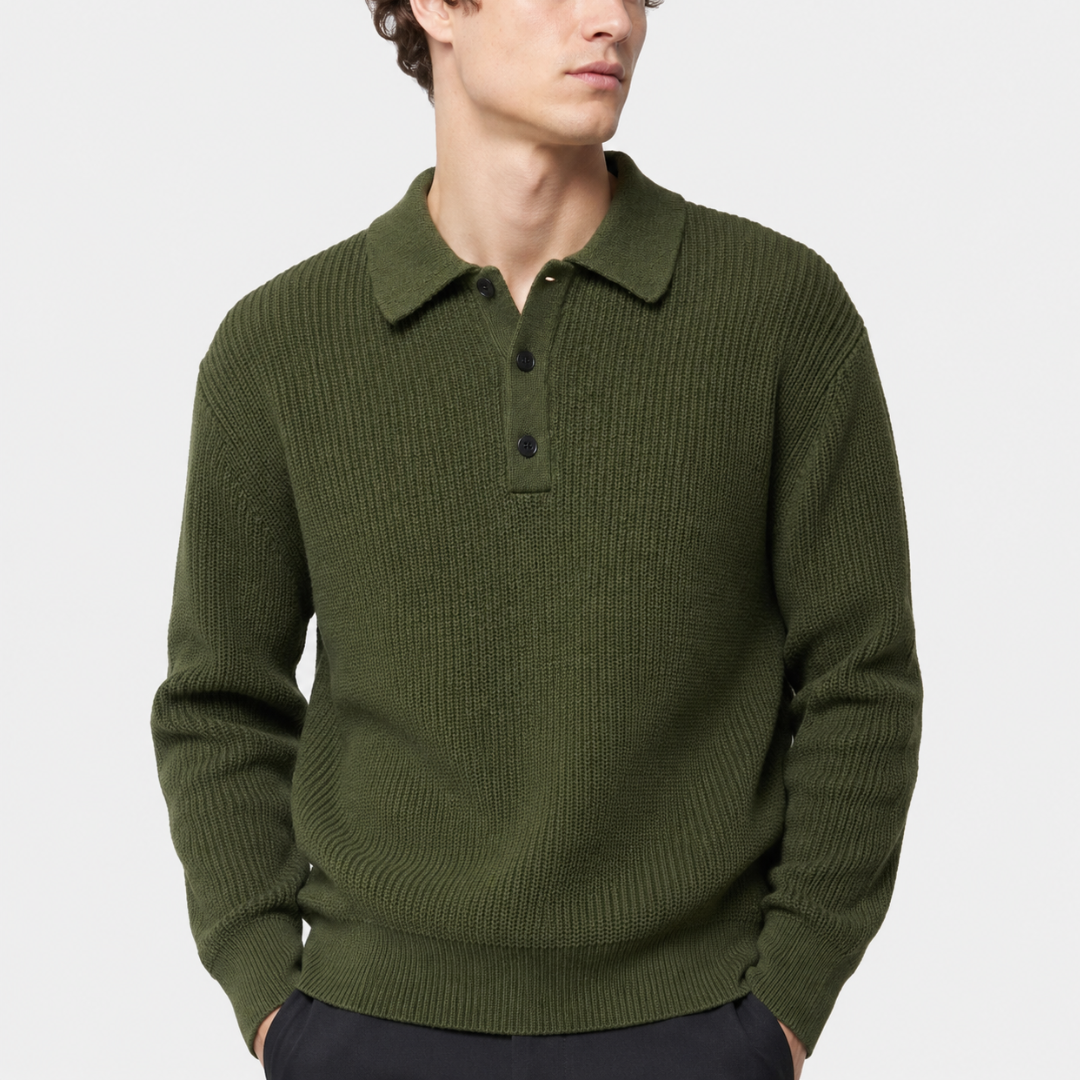 Celrien | Men’s Casual Ribbed Polo Sweater Soft Lightweight Knitwear