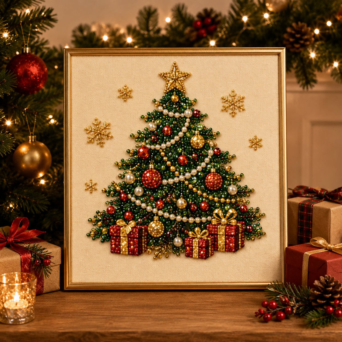 Relaxing & Beginner-Friendly DIY Christmas Pearl Diamond Painting Art Kit With Frame
