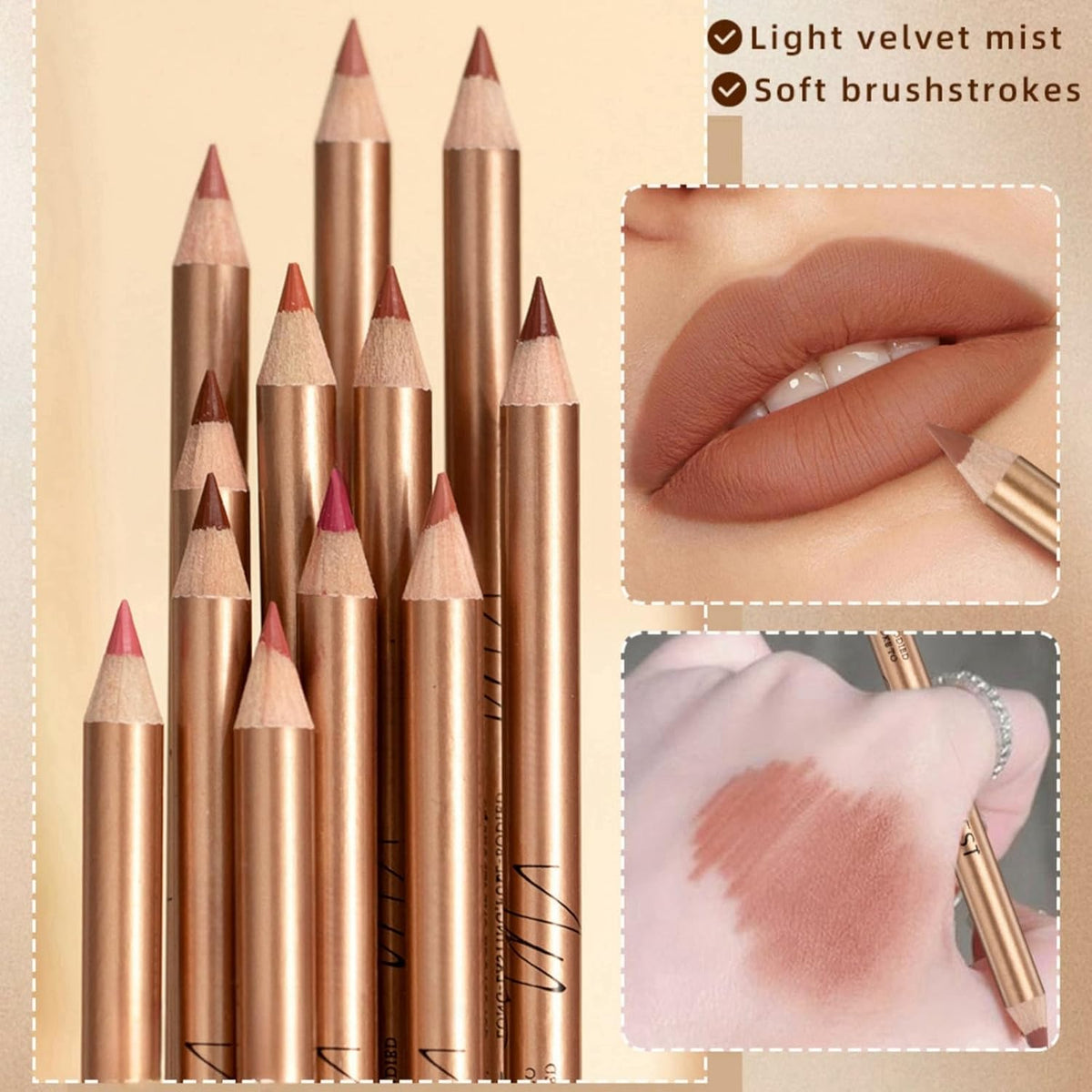 12 Pcs Matte Lip Liner Set with Sharpener, Blendable Lip Pencil