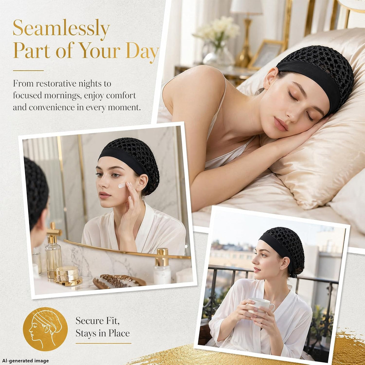 3-Piece Stretchy Wide-Edge Sleeping Cap Set