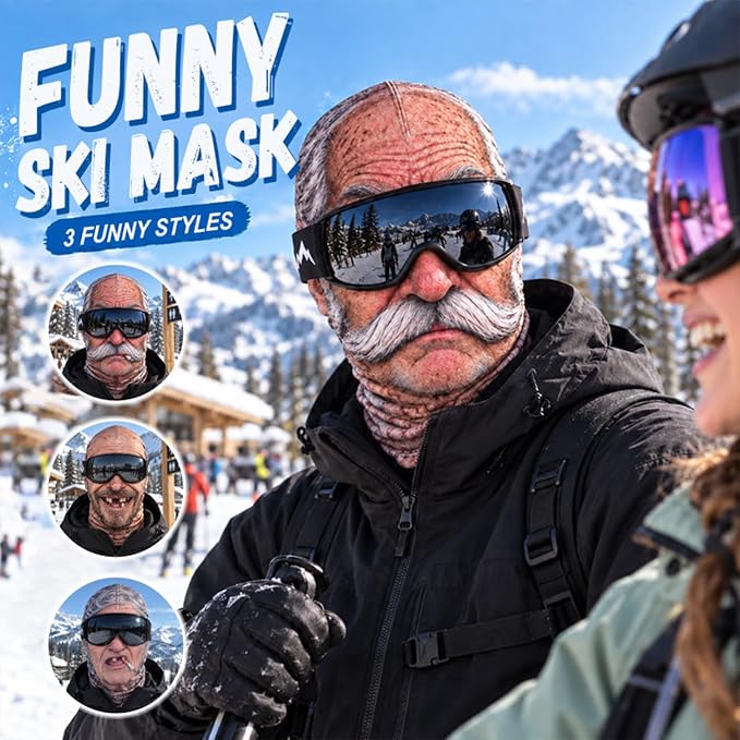 Funny Old Man Face Balaclava - Dralon Thermal Winter Ski Mask for Men & Women