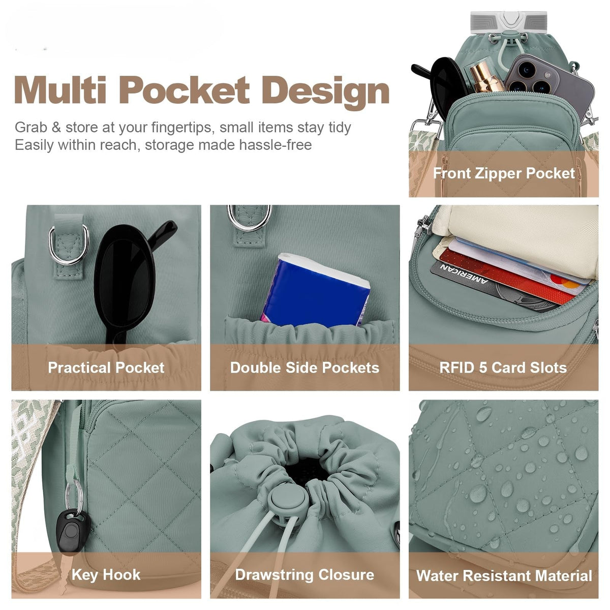 Water Bottle Bag Crossbody, Insulated Water Bottle Purse Crossbody Water Bottle Holder with Strap